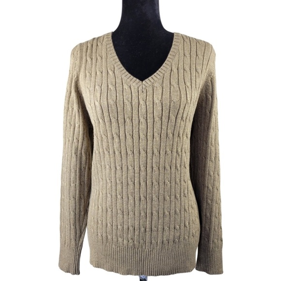 St.John Bay woman’s mustard with gold shimmer cable knit cotton blend sweater 1X - Picture 1 of 12
